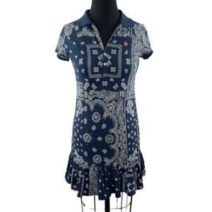 POLO RALPH LAUREN Blue White Cotton Bandana Print Short Sleeve Dress Girls XL